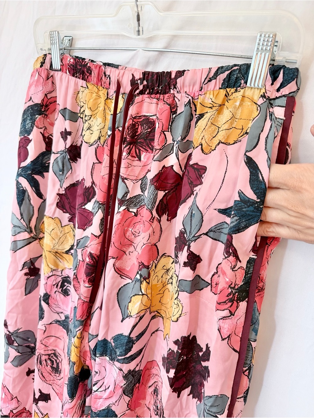 Room Service Floral Wide Leg Lounge Pants Pink Silky Pajama Pants - Picture 3 of 6
